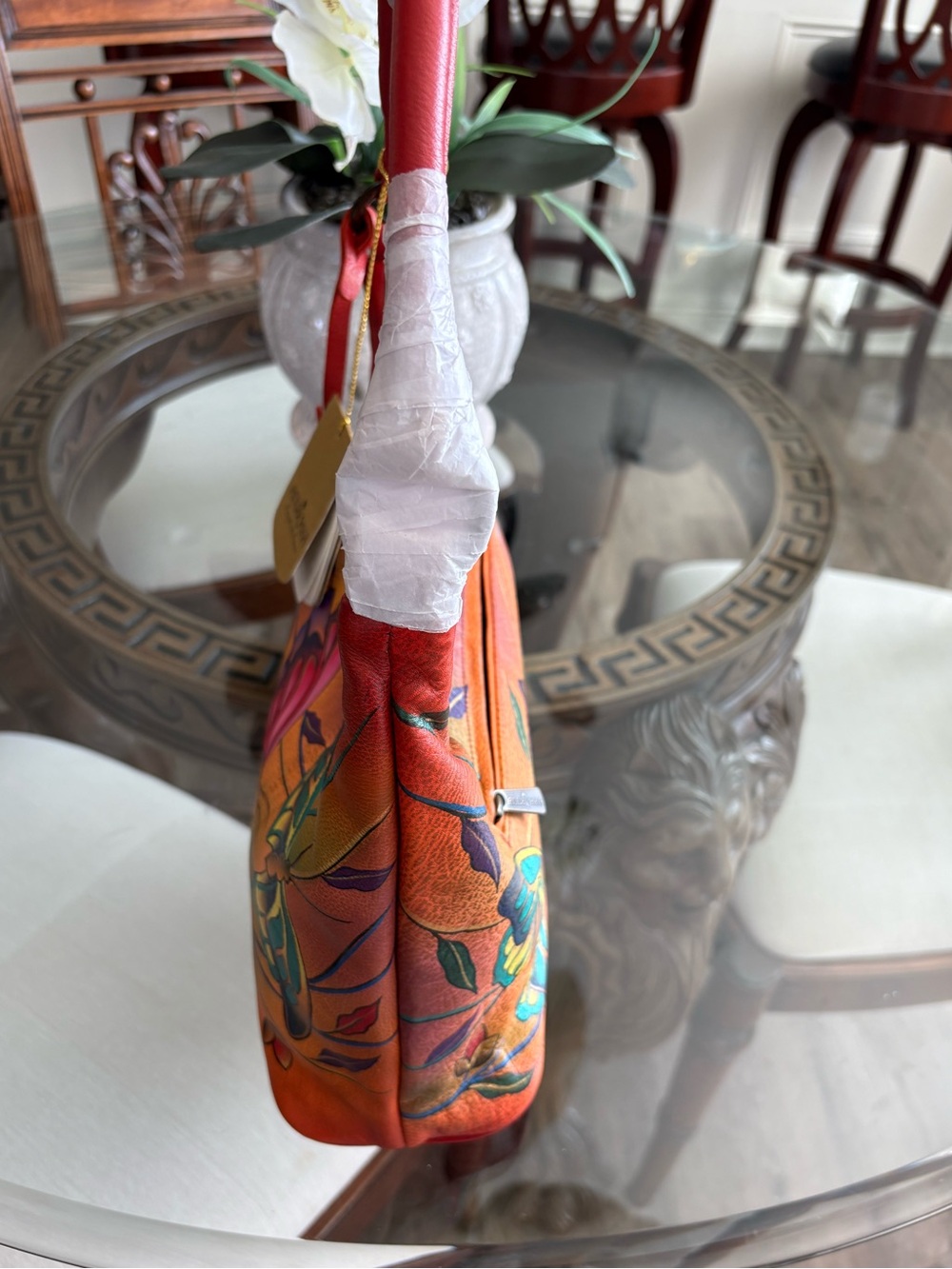 🧡♥️ANUSCHKA VIBRANT BUTTERFLY DESIGN HAND PAINTED LEATHER HOBO/SHOULDER BAG!🧡♥️ - Picture 3 of 9